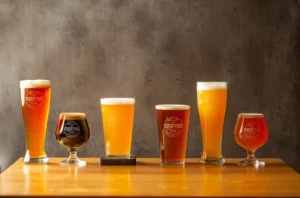Salle de brassage d’une microbrasserie artisanale avec cuve d’empâtage et chaudière en inox